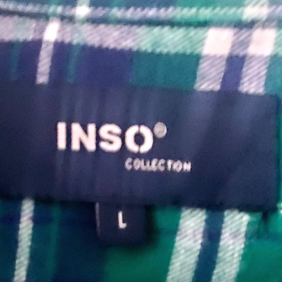 INSO Collection Women's 3/4 Sleeve V Neck Dk Green Plaid Shirt w. pockets NWT - Picture 4 of 5